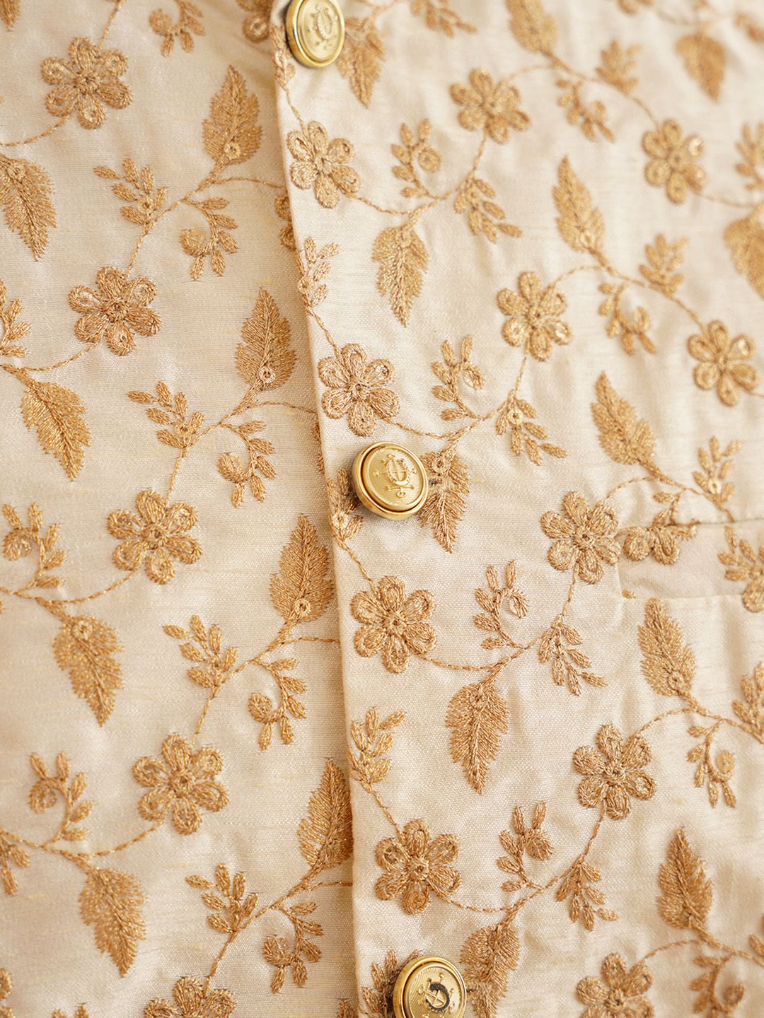 SOJANYA Mandarin Collar Ethnic Motif Woven Design Regular Kurta with Churidar