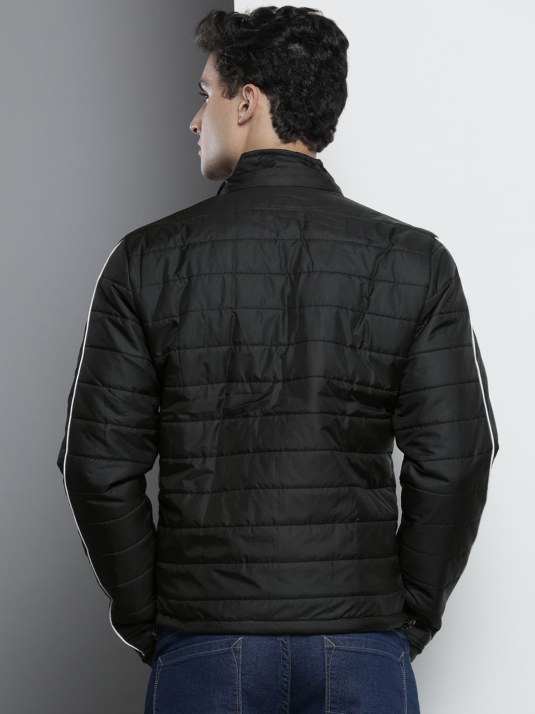 The Indian Garage Co Men Slim Fit Zip-Front Puffer Jacket with Detachable Hood