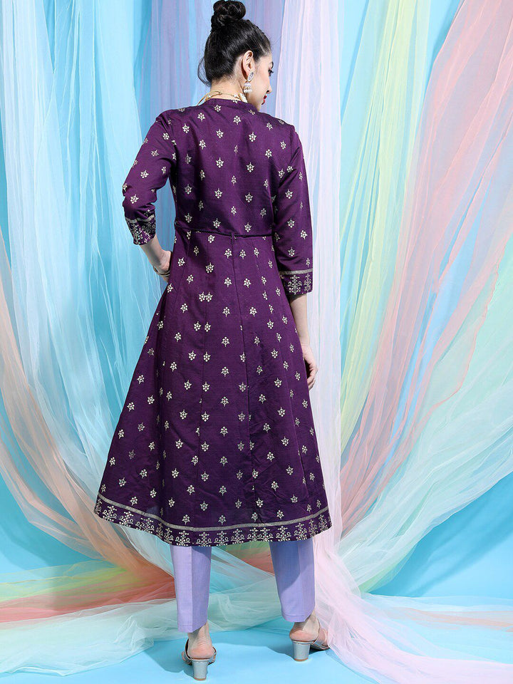 Vishudh Women Ethnic Motifs Printed Empire Kurta with Trousers & Jacket