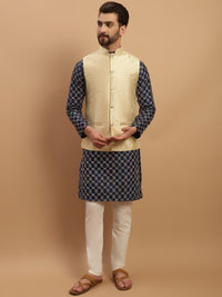 SOJANYA Kurta Biasa Bersulam Geometrik dengan Jaket Nehru Rekaan Churidar & Tenunan