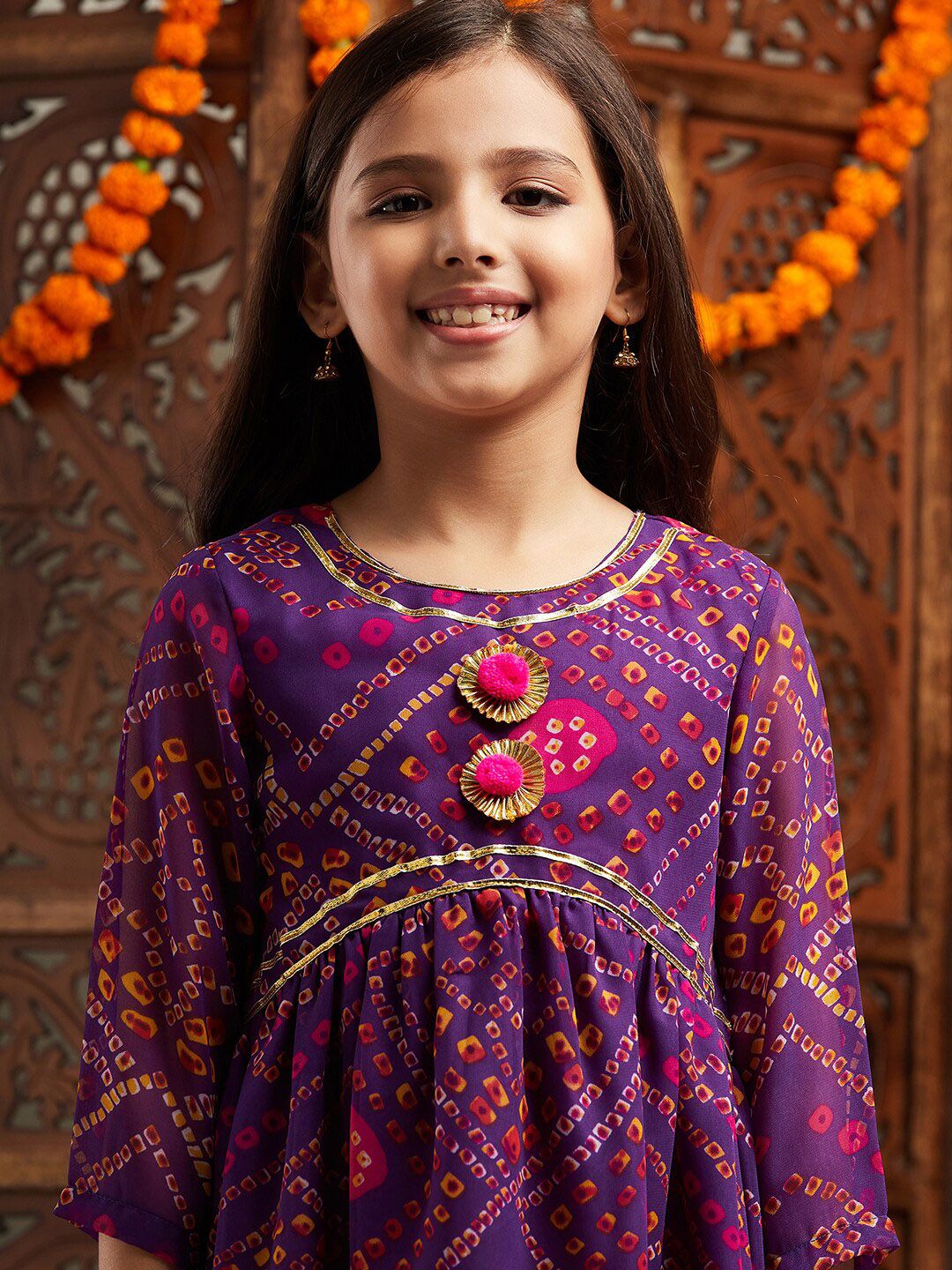 pspeaches Girls Printed Fit & Flare Georgette Ethnic Dress