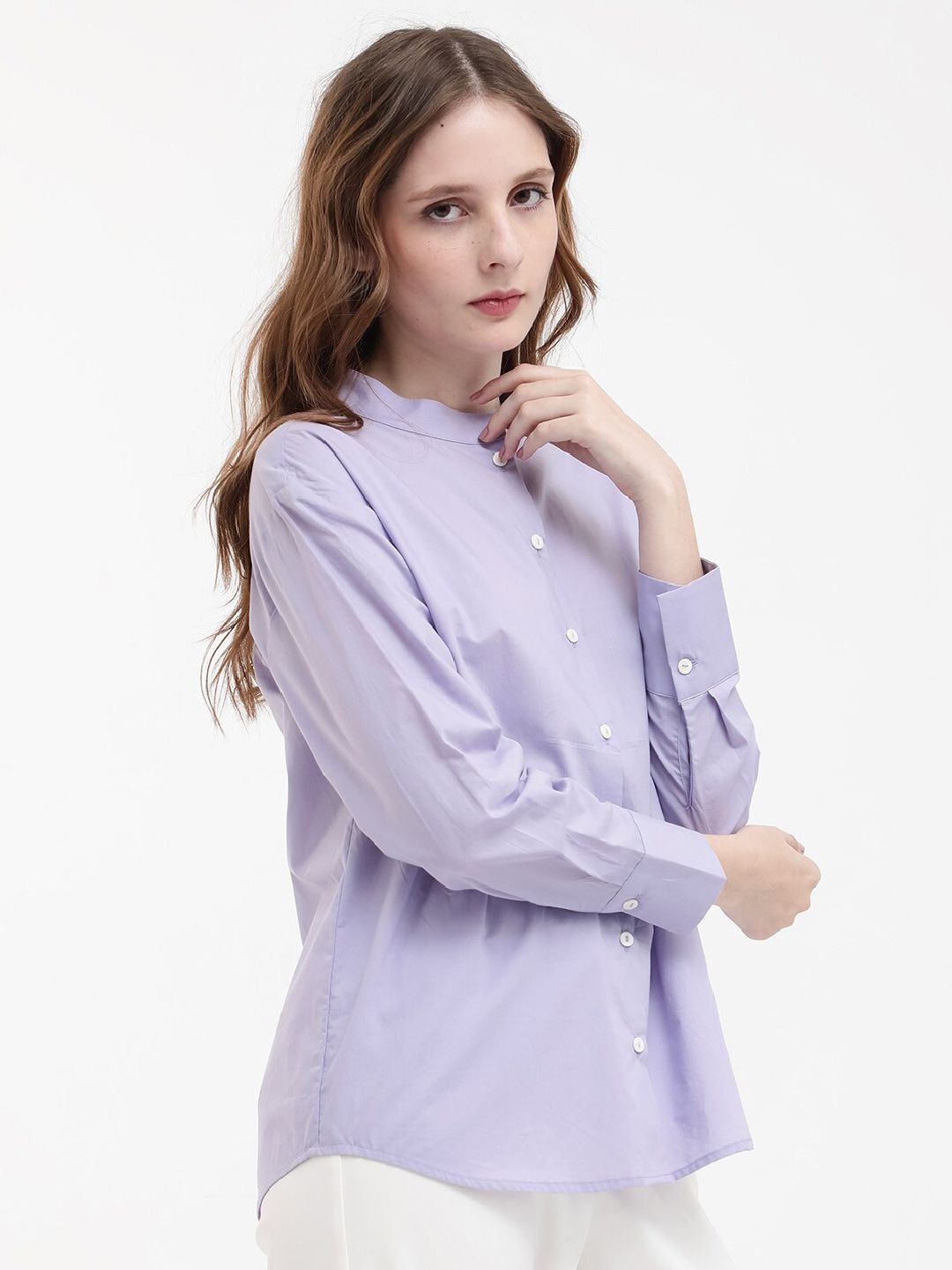 RAREISM Aytac Mandarin Collar Cuffed Sleeves Cotton Top