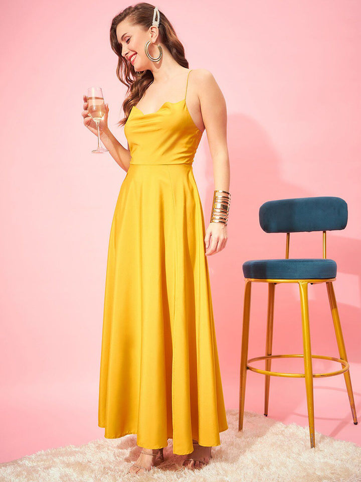 Berrylush Yellow Shoulder Straps Tie Ups Maxi Dress