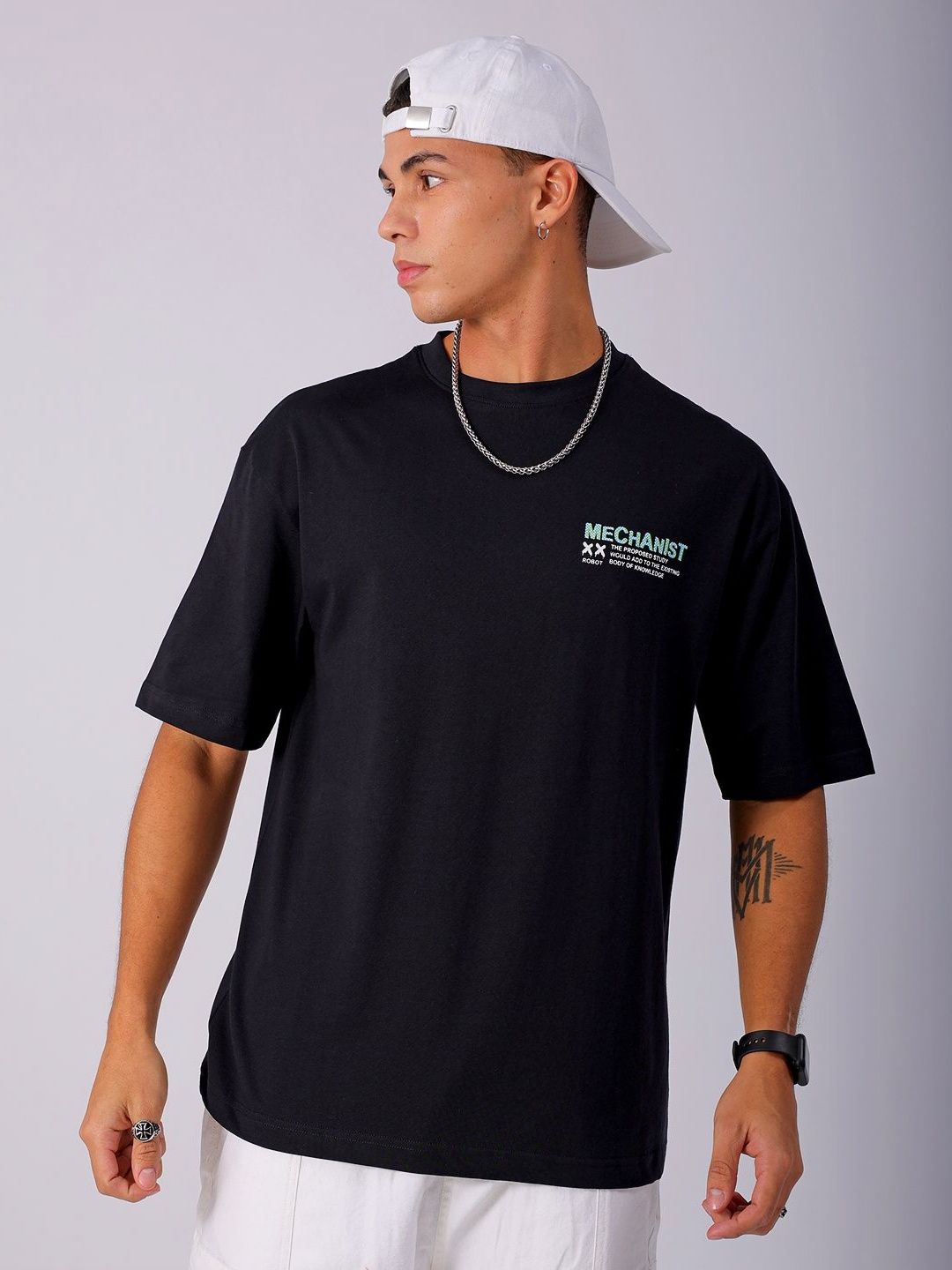 The Indian Garage Co Men Back Printed Boxy Oversized Round Neck T-shirt