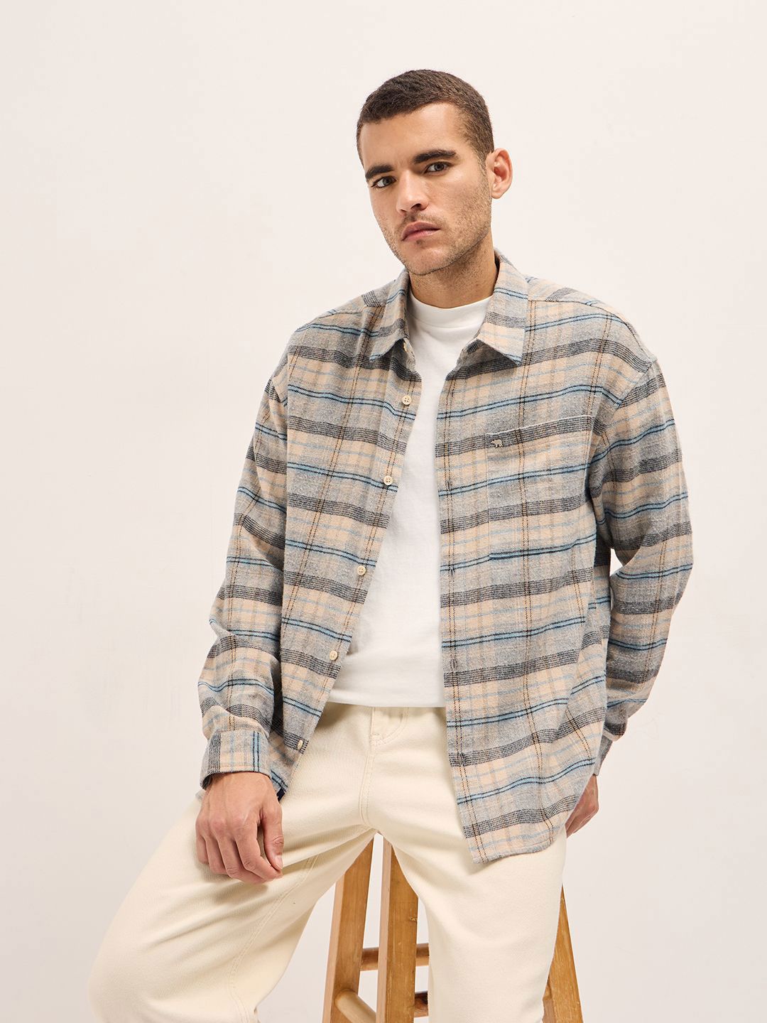 THE BEAR HOUSE Men Relaxed Fit Spread Collar Tartan Checked Cotton Casual Shirt