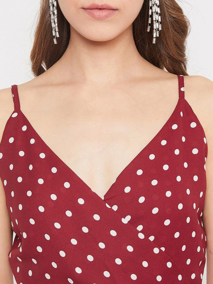 Berrylush Red Polka Dots Printed Fit and Flare Dress