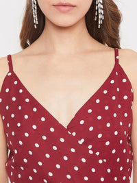 Berrylush Red Polka Dots Printed Fit and Flare Dress