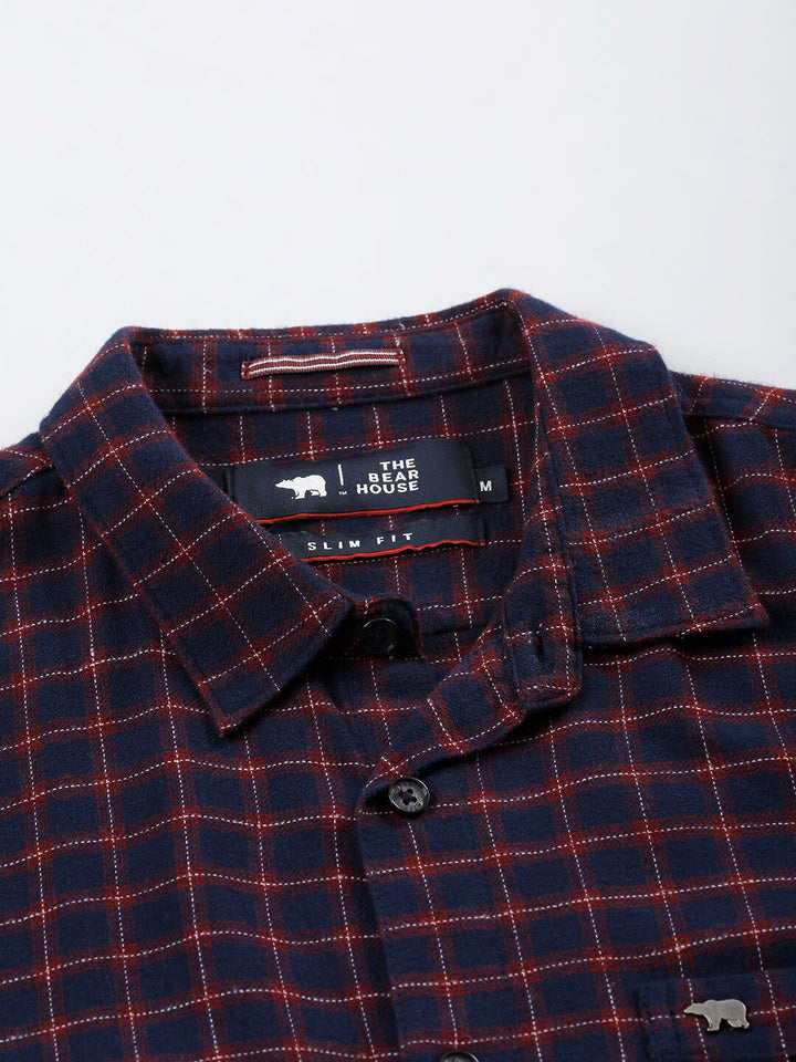THE BEAR HOUSE Slim Fit Checked Opaque Casual Pure Cotton Shirt