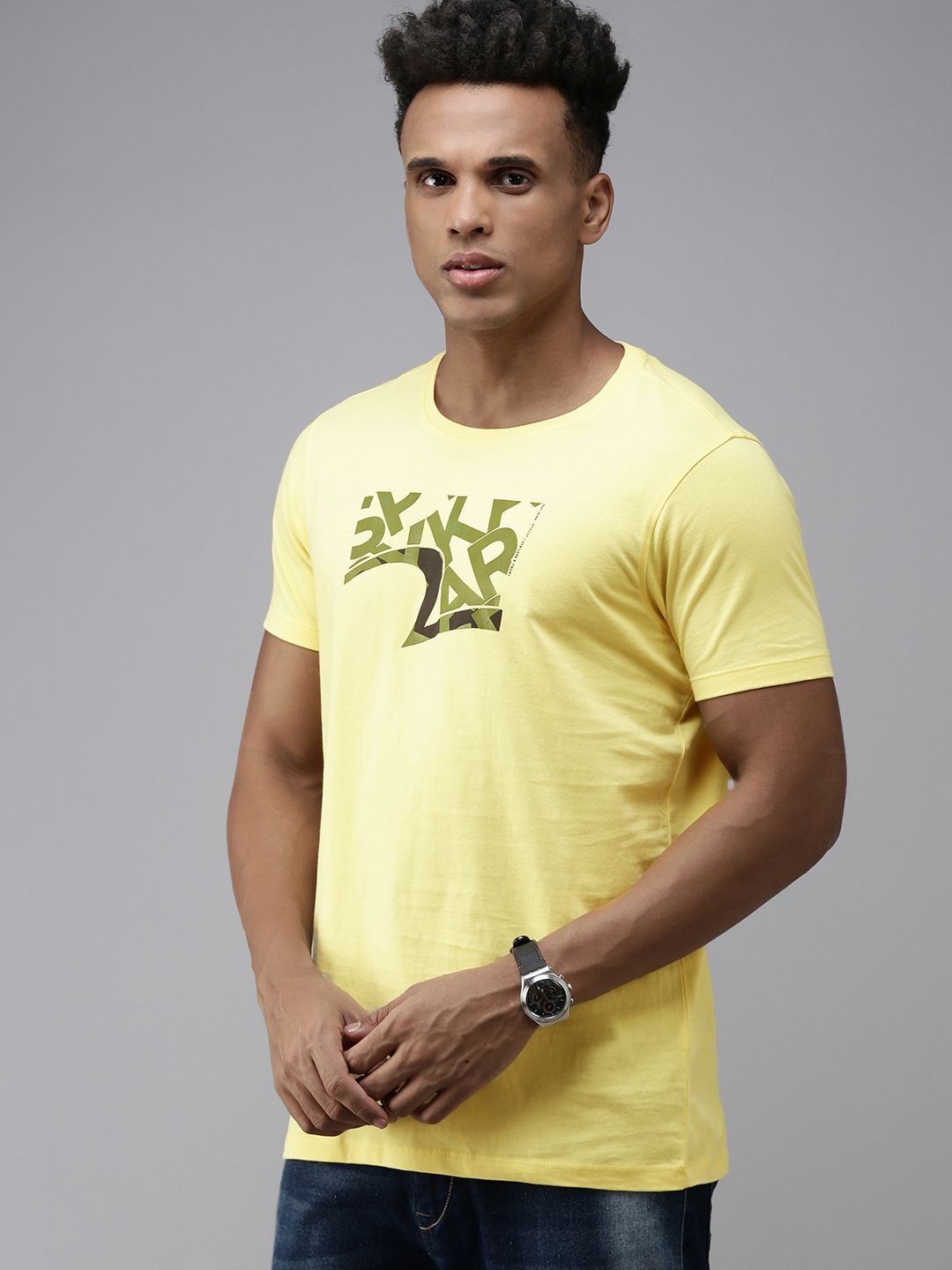 SPYKAR Brand Logo Printed Pure Cotton Slim Fit T-shirt