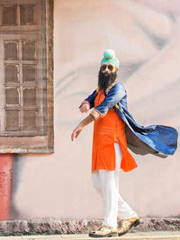 SOJANYA Men Orange Solid Straight Kurta