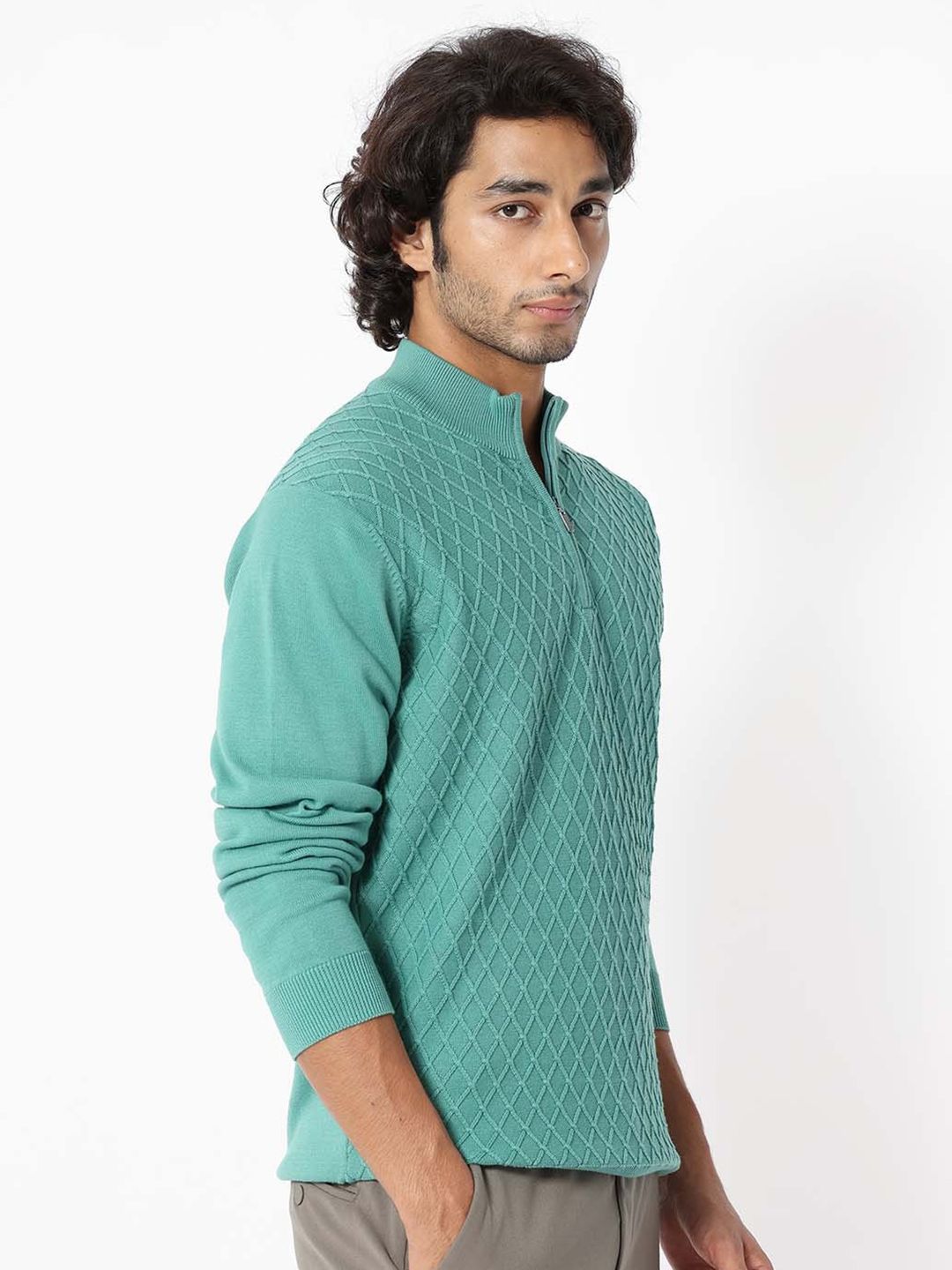 RARE RABBIT Men Troyo Regular Fit Mock Collar Sweater