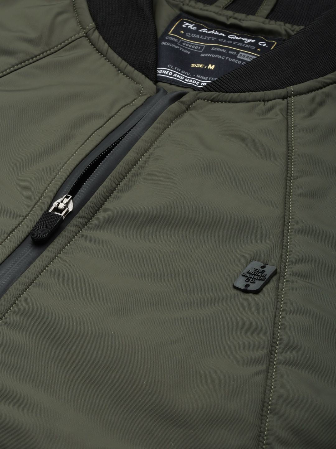 The Indian Garage Co Men Slim Fit Zip-Front Bomber Jacket with Zip Pockets