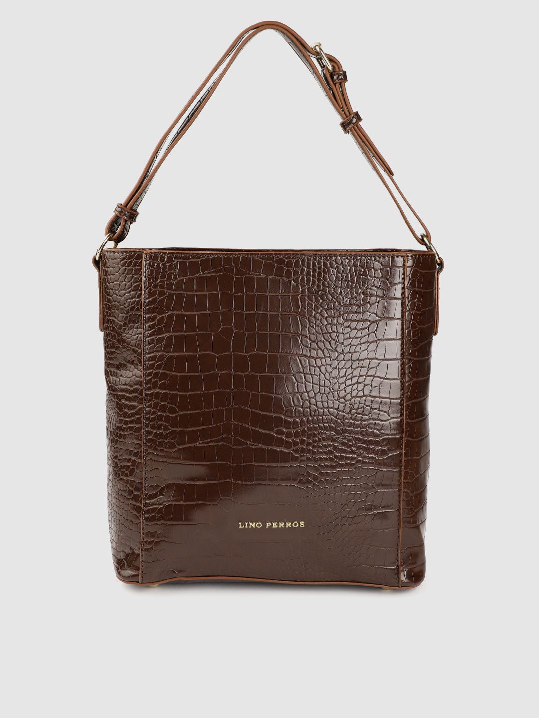 Lino Perros Coffee Brown Croc Textured Shoulder Bag