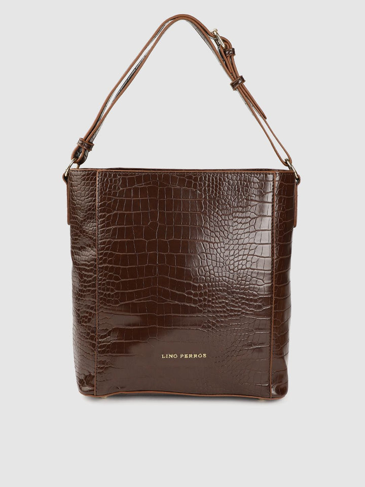Lino Perros Coffee Brown Croc Textured Shoulder Bag