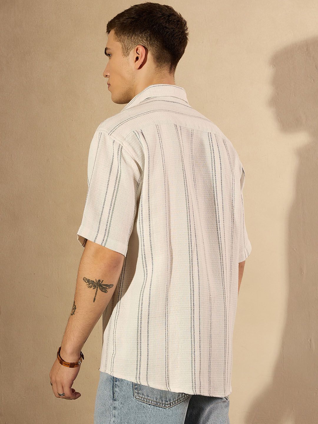 DENNISON Men Striped Drop Shoulder Oversized Cotton Shirt