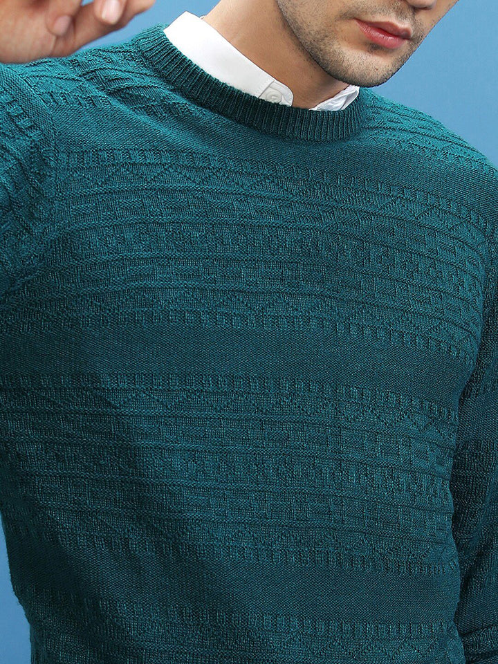 HIGHLANDER Self Design Open Knit Acrylic Pullover Sweater