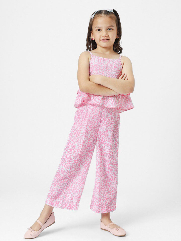 Nauti Nati Girls Floral Printed Shoulder Straps Top with Trousers