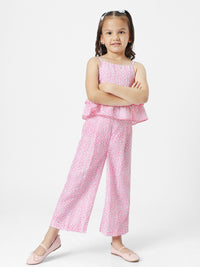 Nauti Nati Girls Floral Printed Shoulder Straps Top with Trousers