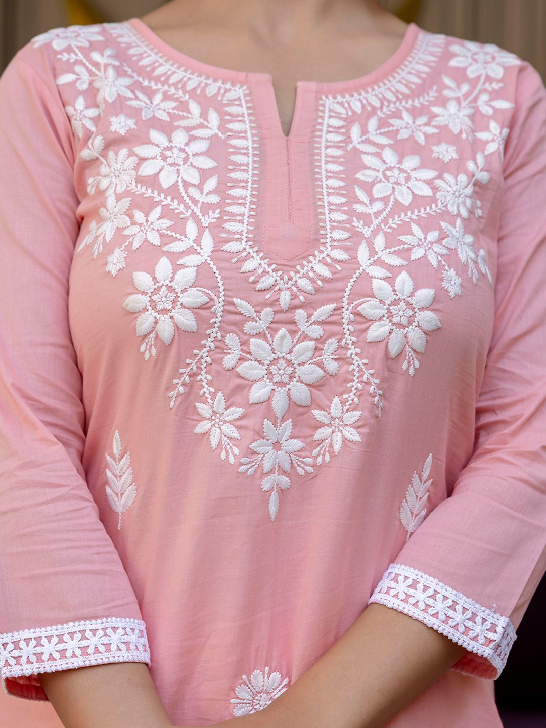 KALINI Floral Embroidered Yoke Design A-Line Pure Cotton Kurta With Trouser And Dupatta