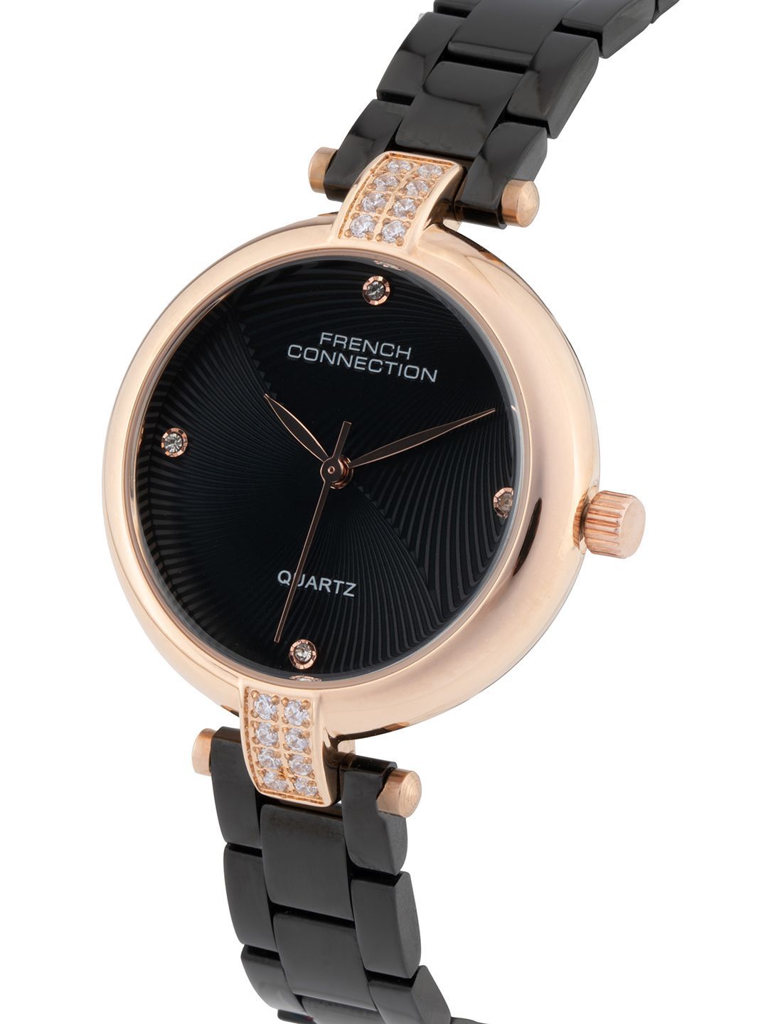 Sambungan Perancis Wanita Dail Hiasan & Tali Keluli Tahan Karat Analog Watch FCM01BM