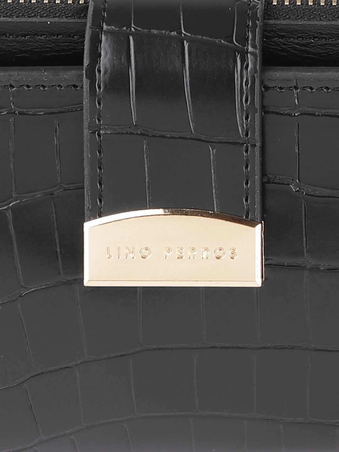 Lino Perros Women Black Croc Textured PU Zip Around Wallet