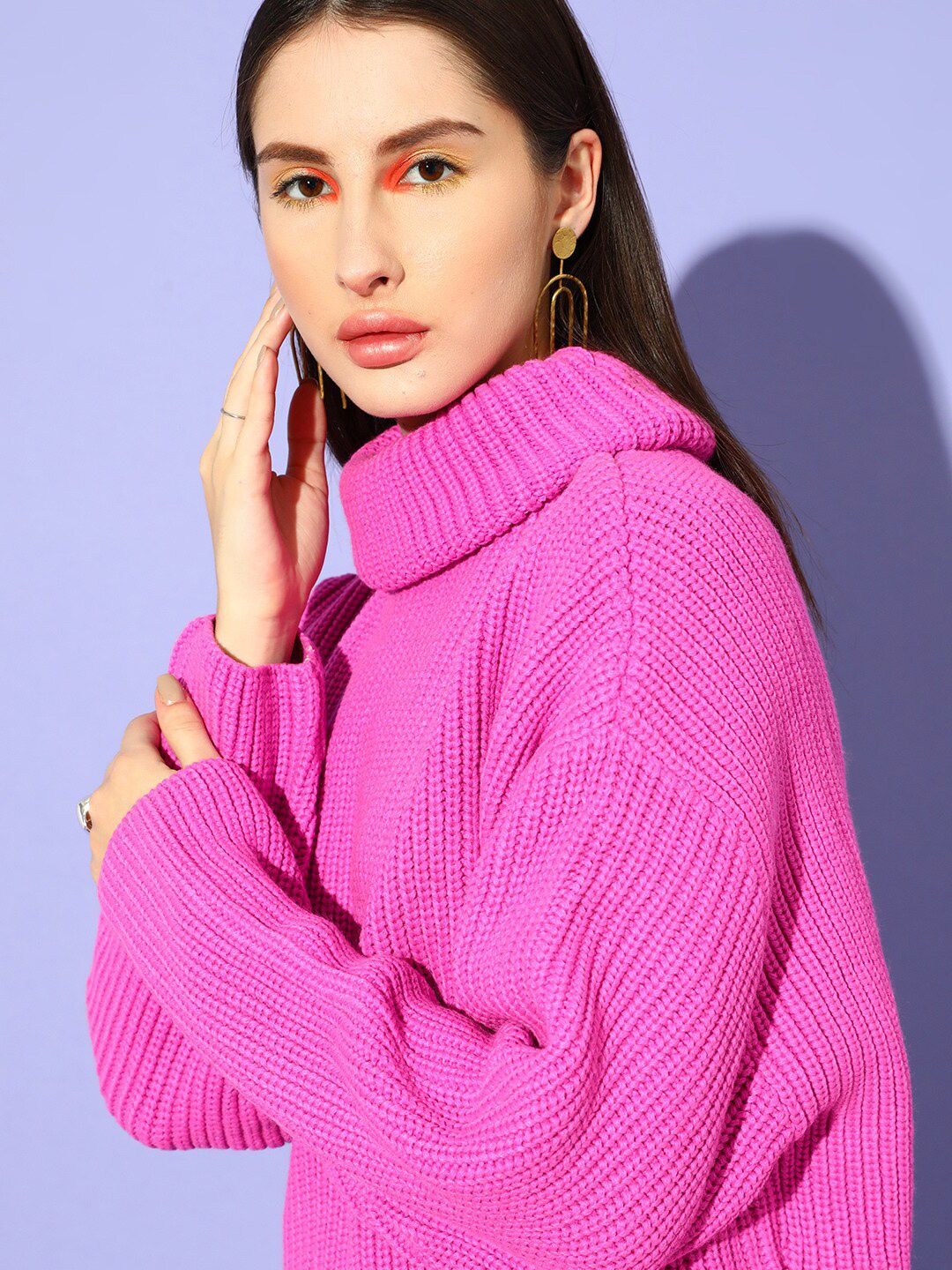 STREET 9 Women Fuchsia Ribbed Pullover Sweater