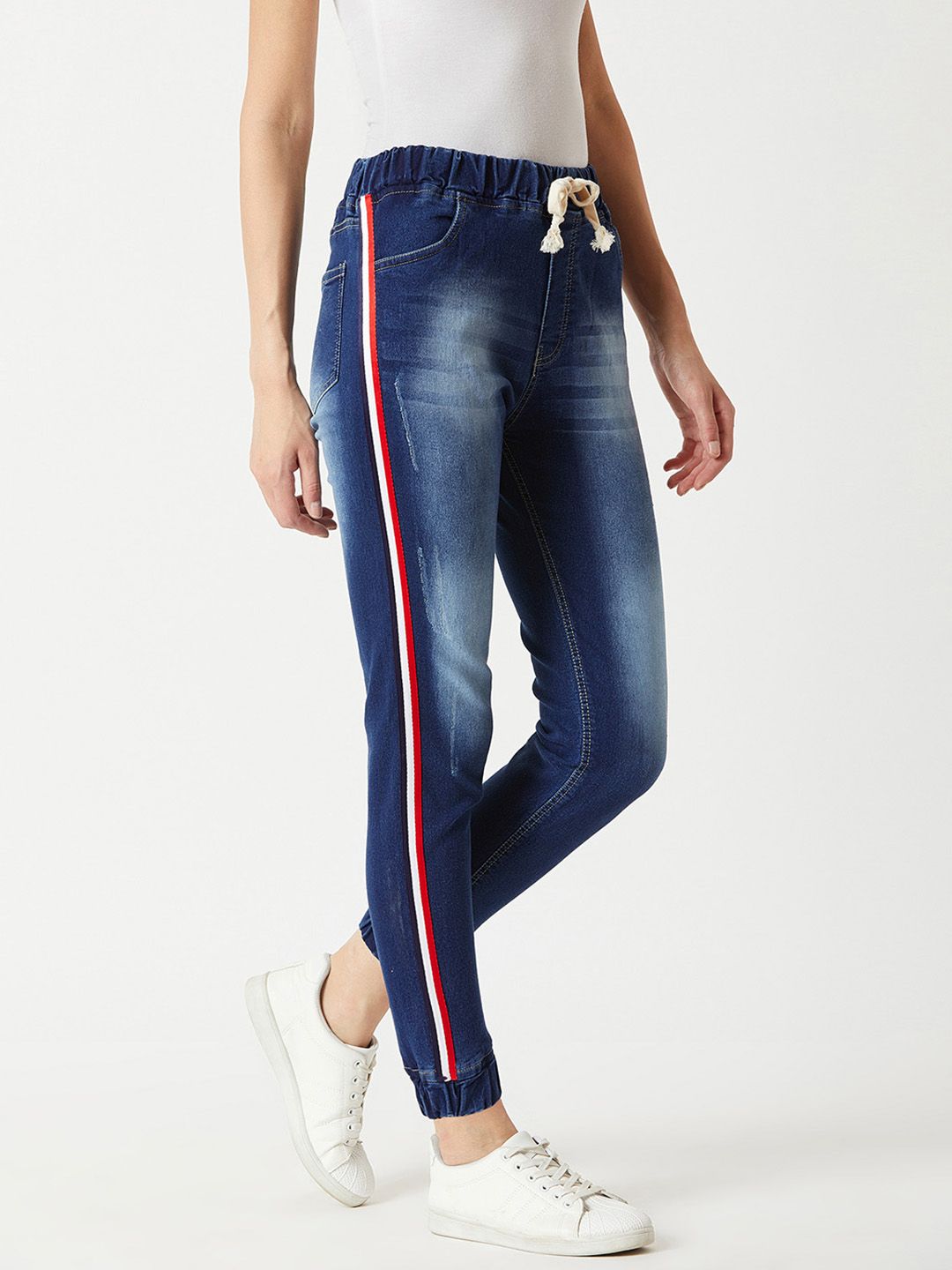 Miss Chase Women Navy Blue Regular Fit Denim Solid Joggers