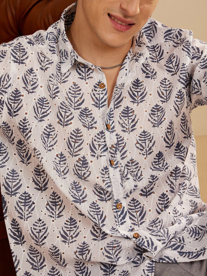 DENNISON Semi Sheer Block Printed Oversized Casual Shirt