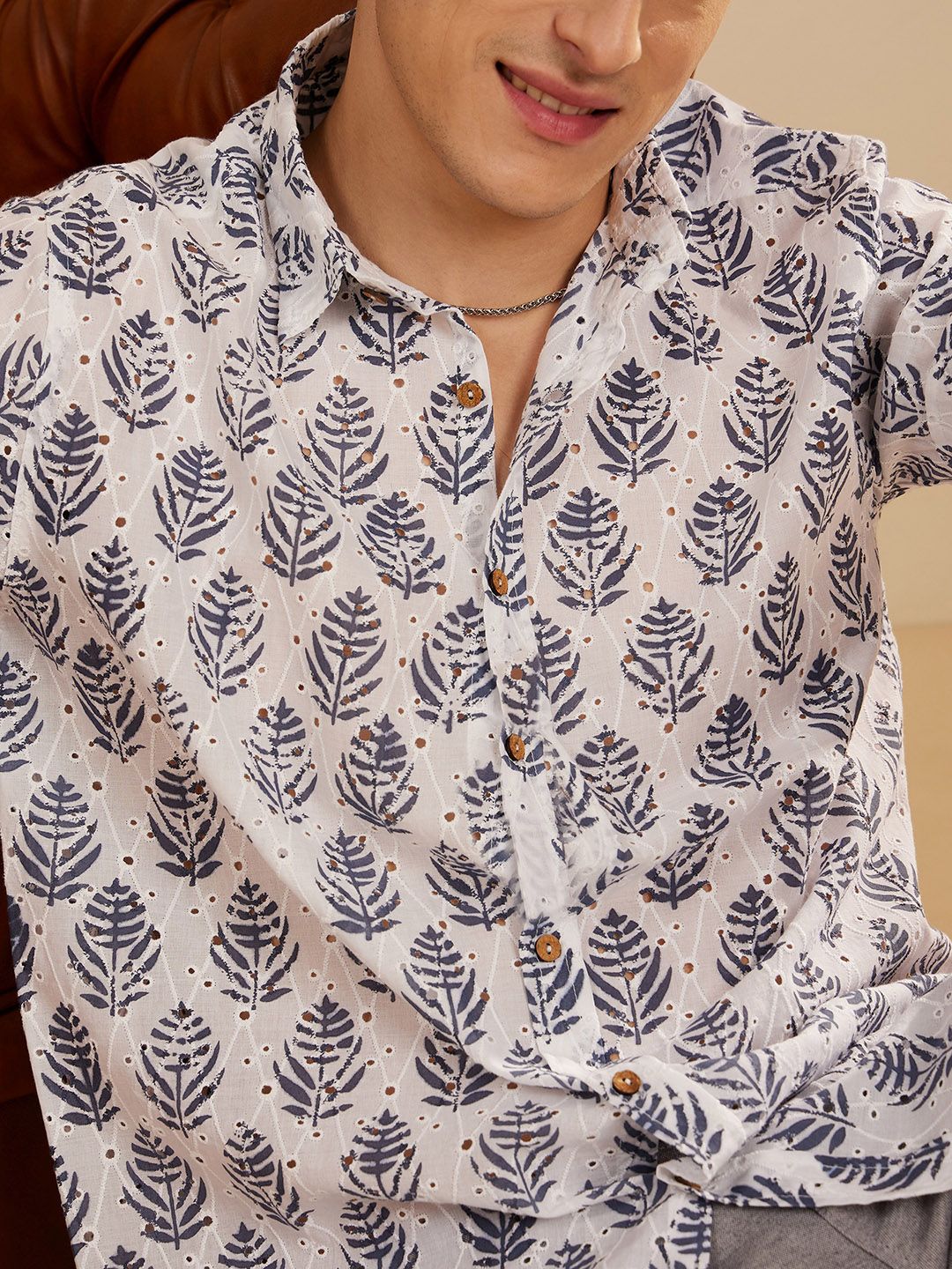 DENNISON Semi Sheer Block Printed Oversized Casual Shirt