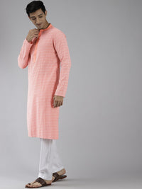 See Designs Men Coral Pink Printed Pure Cotton Kurta with Trousers