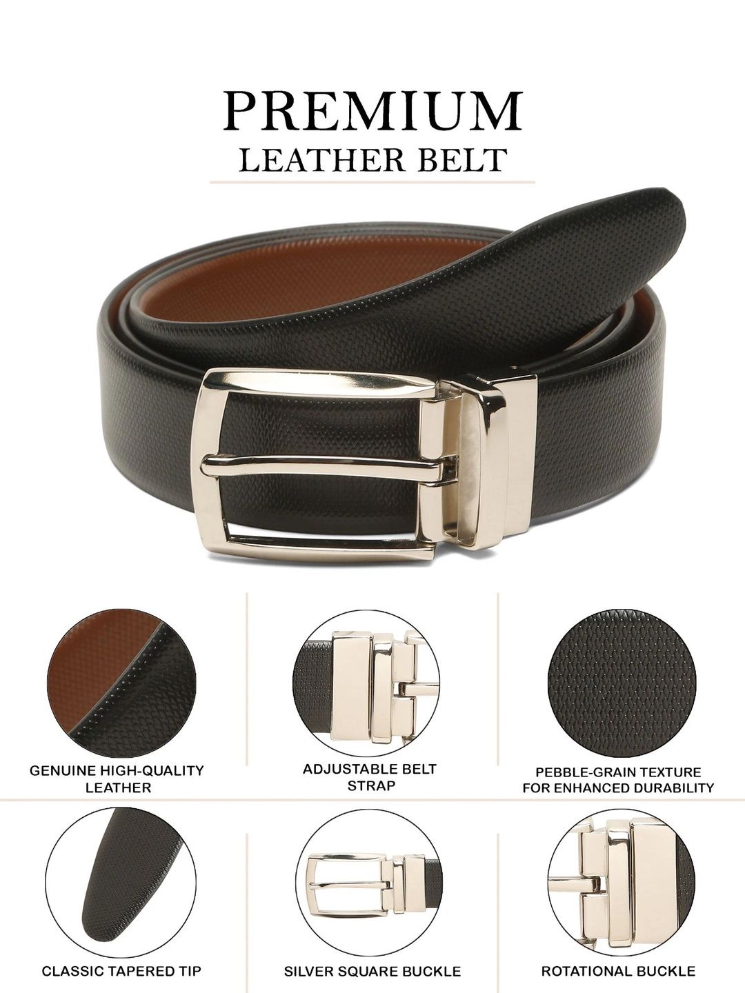 Teakwood Leathers Men Textured Leather Reversible Formal Belt