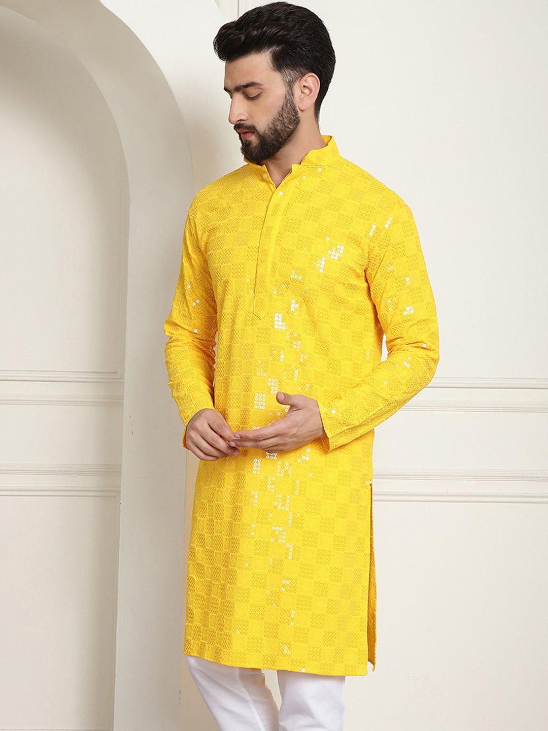 SOJANYA Geometric Embroidered Sequinned Pure Cotton Kurta