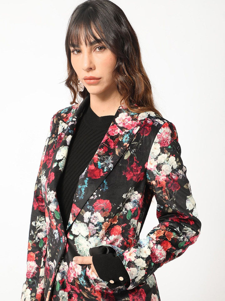 Rareism Floral Printed Slim-Fit Single-Breasted Blazer