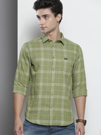 The Indian Garage Co Men Green & White Pure Cotton Checked Casual Shirt