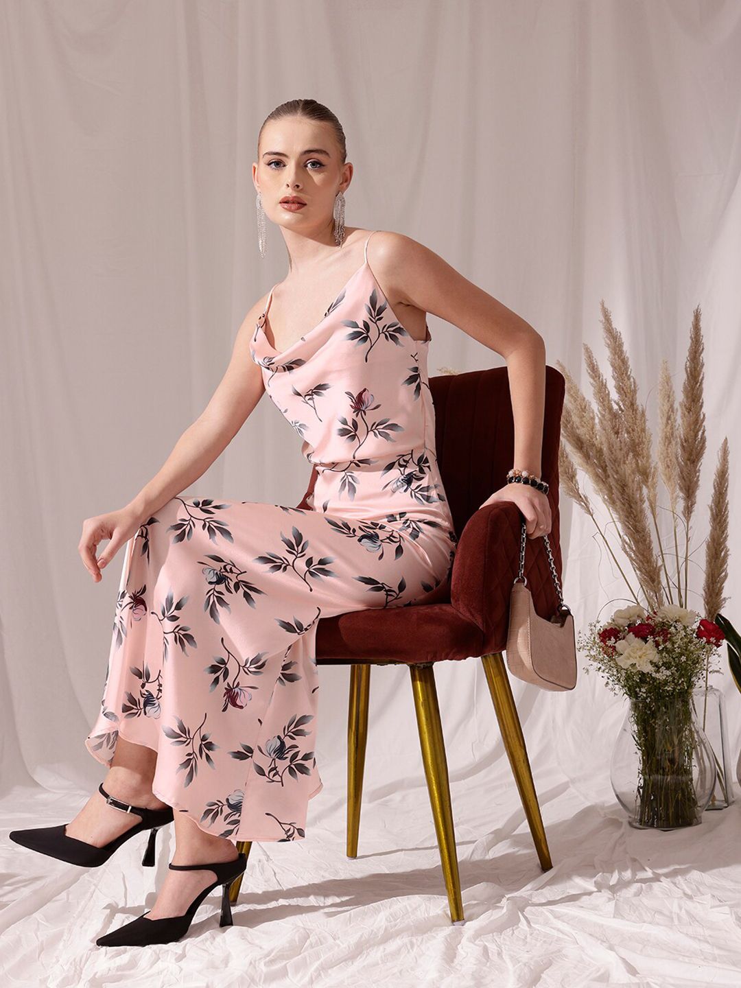 STREET 9 Shoulder Straps Floral Print Satin Sheath Dress