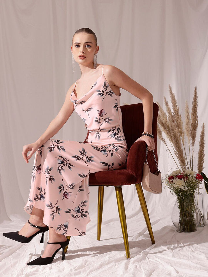 STREET 9 Shoulder Straps Floral Print Satin Sheath Dress