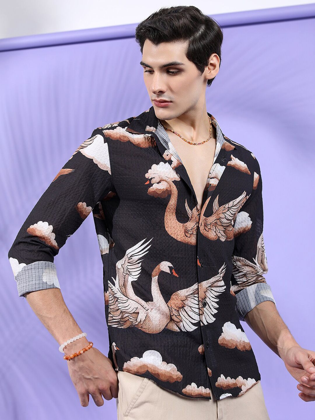 The Indian Garage Co Men Relaxed Fit Conversational Print Textuted Resortwear Shirt