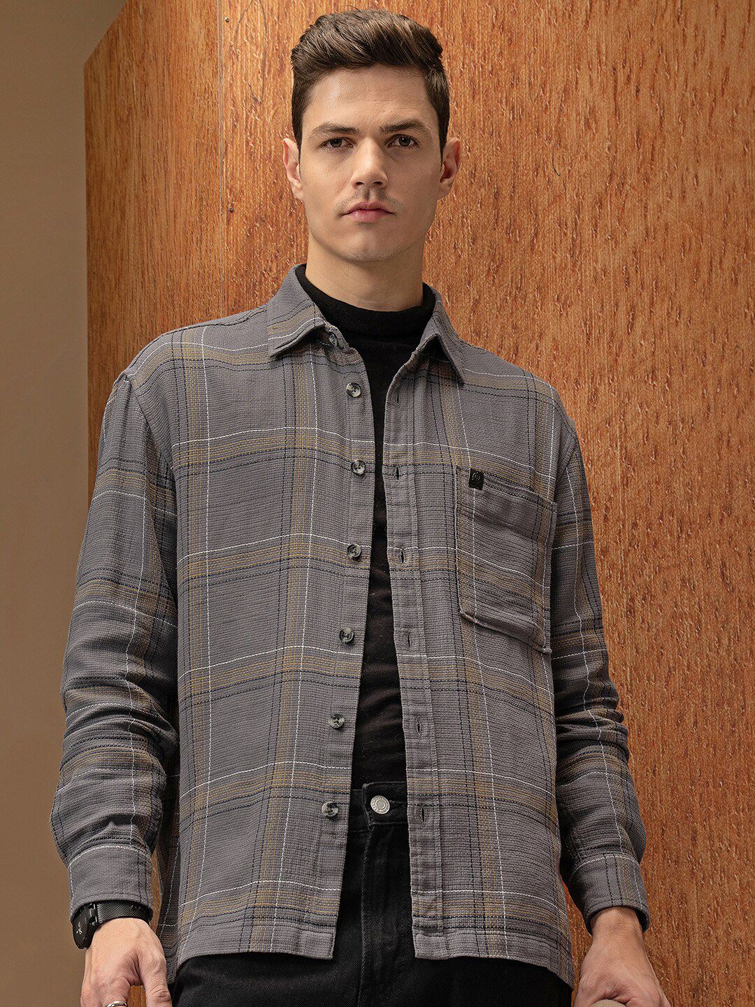 LOCOMOTIVE Premium Dobby Textured Checked Overshirt