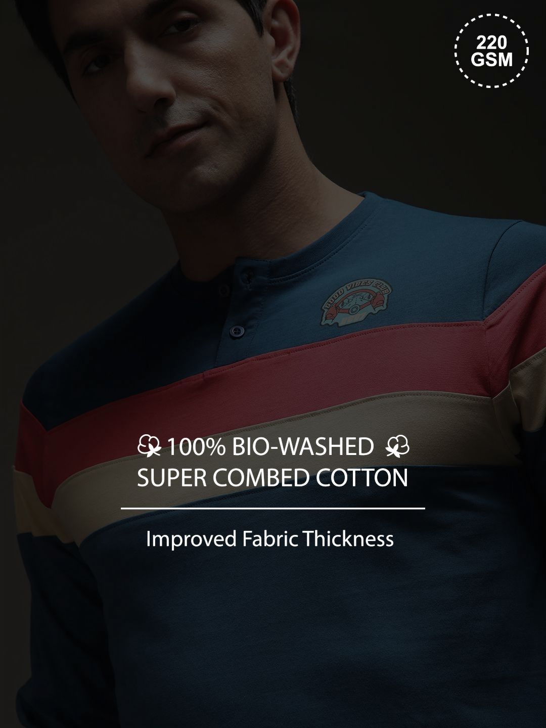 Difference Of Opinion Men Regular Fit Short Sleeve Printed Henley Tshirt