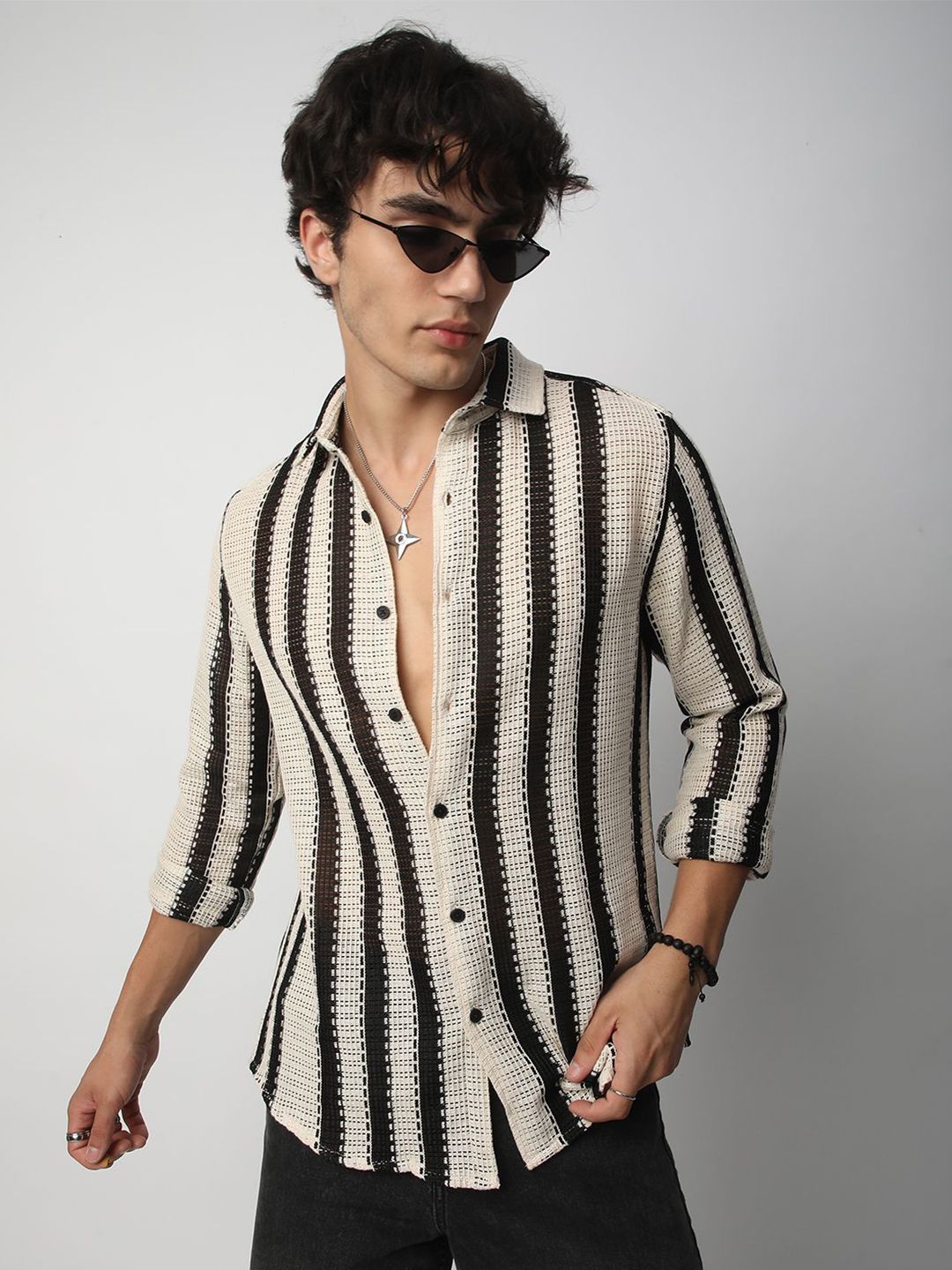VASTRADO Men Classic Slim Fit Multi Stripes Opaque Casual Shirt