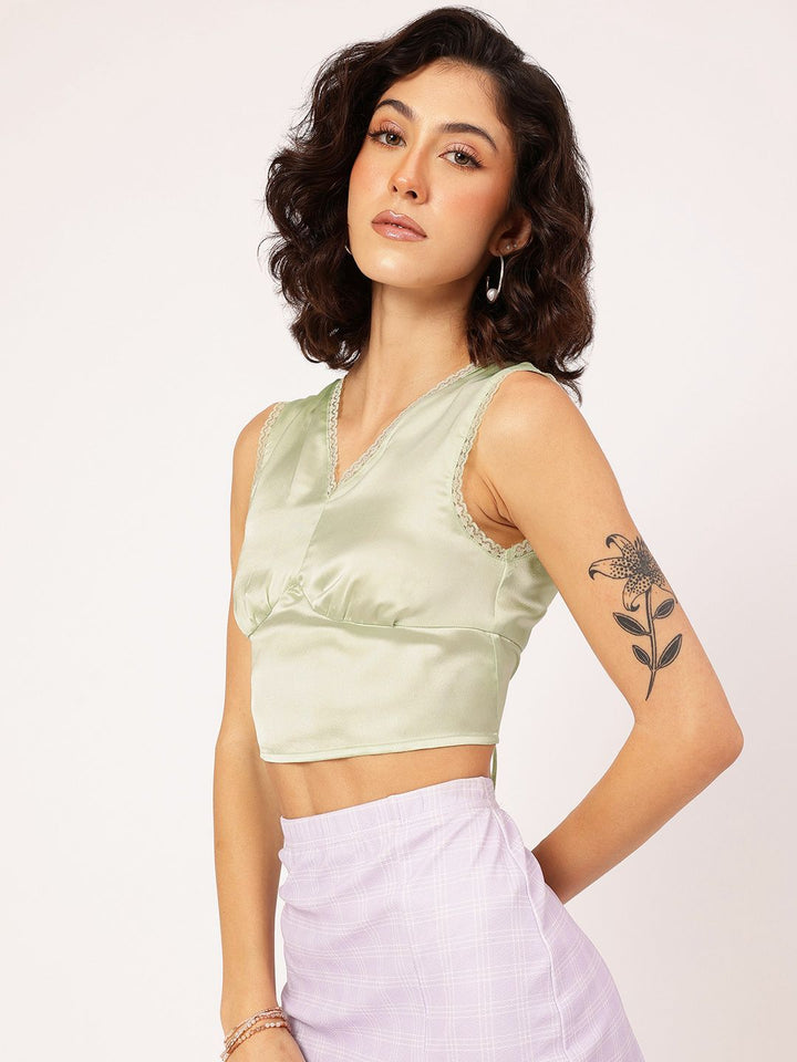 DressBerry Femme Fatale Tie-Up Open Back Satin Empire Crop Top