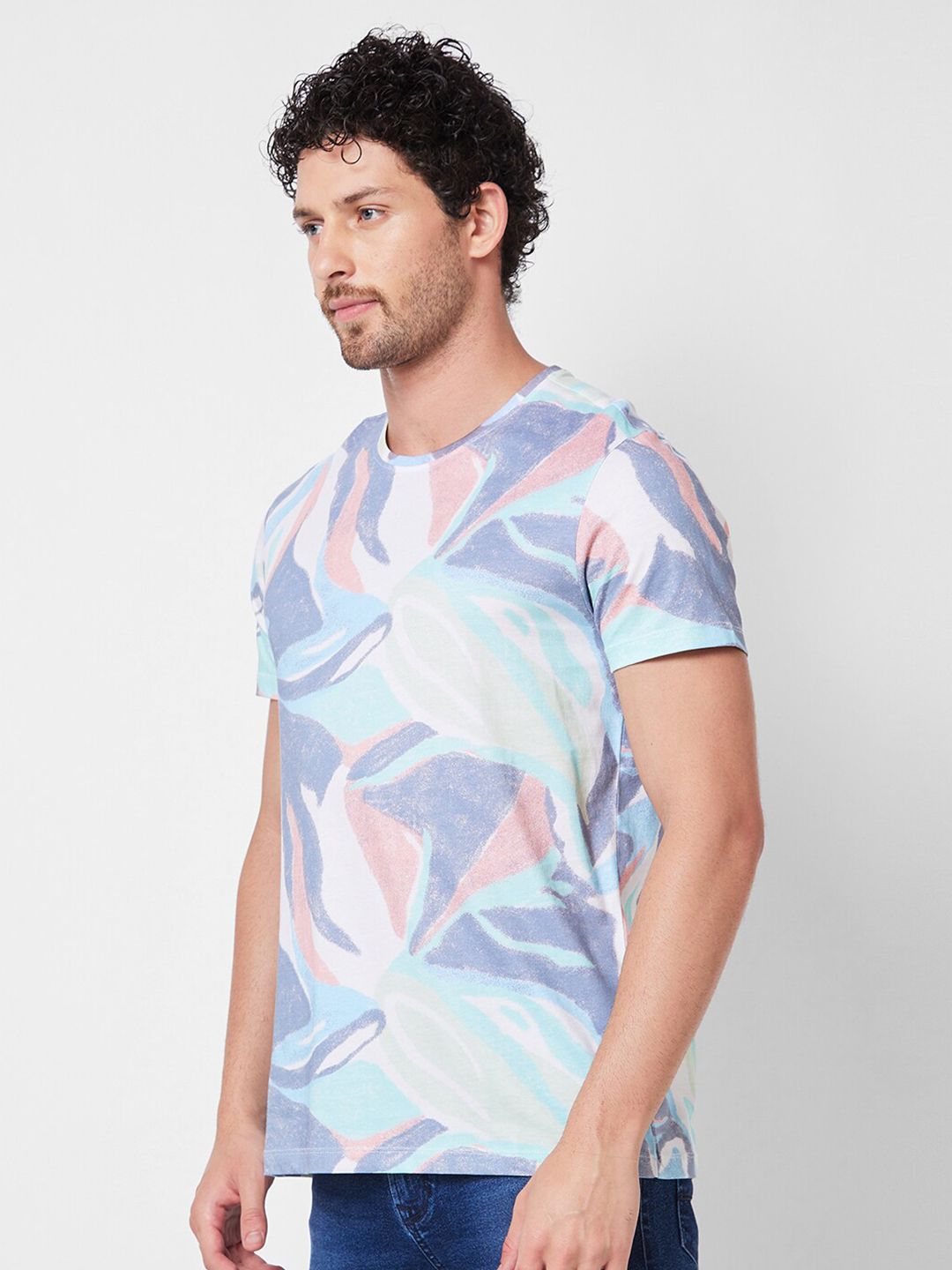 SPYKAR Round Neck Short Sleeves Printed Slim Fit Cotton T-shirt