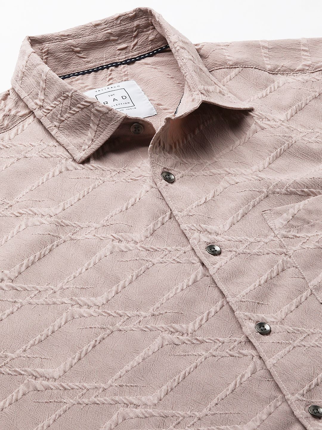 VASTRADO Men Classic Slim Fit Spread Collar Textured Casual Shirt