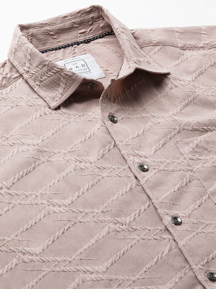 VASTRADO Men Classic Slim Fit Spread Collar Textured Casual Shirt