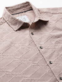 VASTRADO Men Classic Slim Fit Spread Collar Textured Casual Shirt