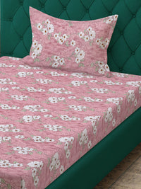 KLOTTHE Pink & White Printed Pure Cotton 400 TC Single Bedsheet With Pillow Cover