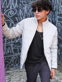 Campus Sutra Grey Windcheater Puffer Jacket