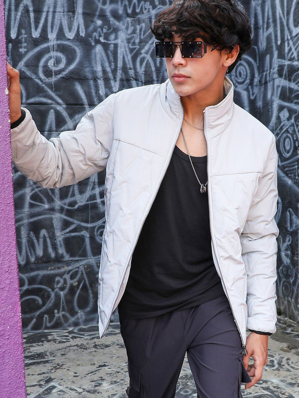 Campus Sutra Grey Windcheater Puffer Jacket