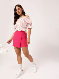 DressBerry Dramatic Touch Floral Printed Off-Shoulder Peplum Crop Top