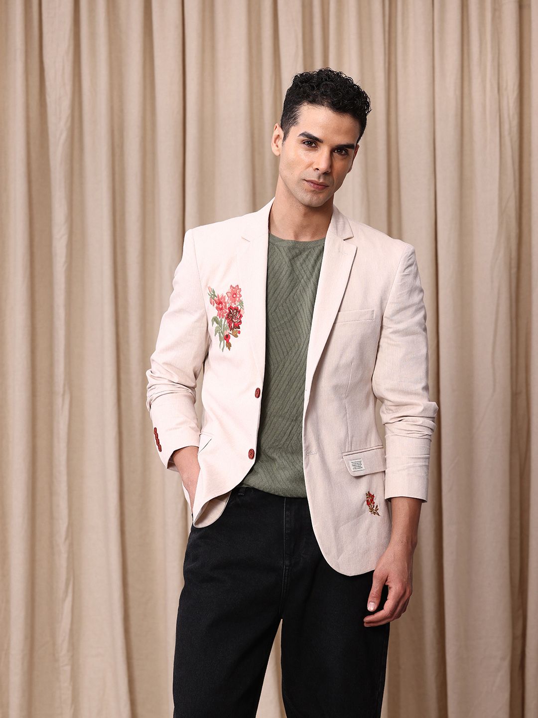 Mr. Bowerbird Floral Embroidered Notched Lapel Casual Blazer